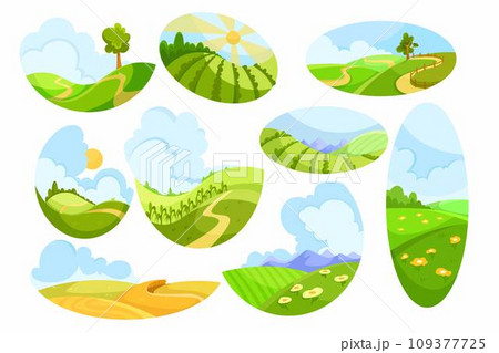 Green Fields and Pasture with Grass Vector Set Green Fields and Pasture with Grass Vector Set 109377725