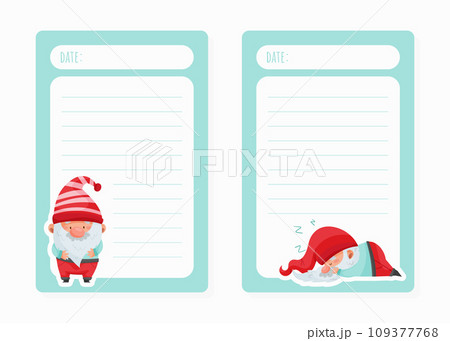 Note and Reminder Card with Funny Gnome or Dwarf in Red Hat with White Beard Vector Template 109377768