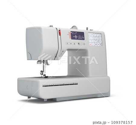 Concept atelier, fashion studio, fashion designer, tailor white sewing machine perspective left view 3d render on white 109378157