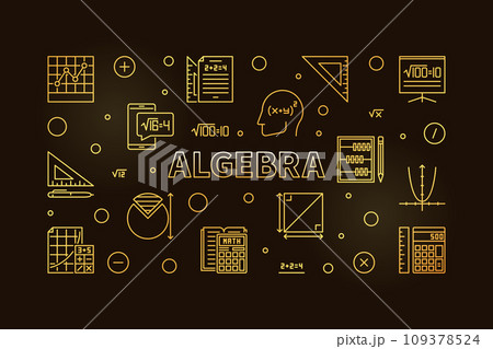Algebra concept thin line golden horizontal banner. Vector illustration Algebra concept thin line golden horizontal banner. Vector illustration 109378524