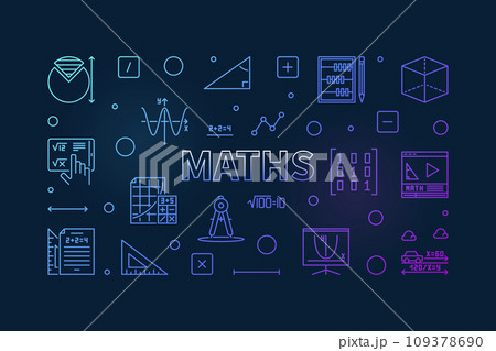 Maths vector concept outline blue banner - Mathematics line illustration Maths vector concept outline blue banner - Mathematics line illustration 109378690