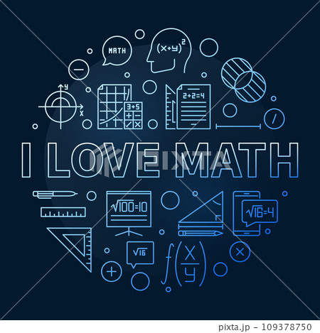I Love Math concept vector line round blue banner. Math Learning illustration 109378750