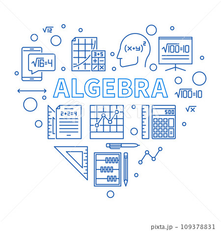 Algebra concept outline heart shape banner - vector illustration Algebra concept outline heart shape banner - vector illustration 109378831