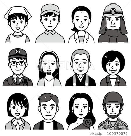 顔 色々な職業 02 白黒 顔 色々な職業 02 白黒 109379073