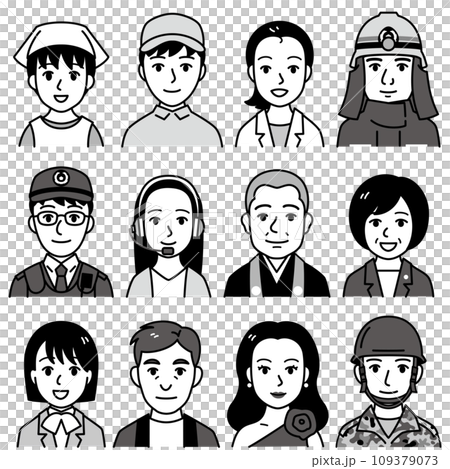 顔 色々な職業 02 白黒 顔 色々な職業 02 白黒 109379073