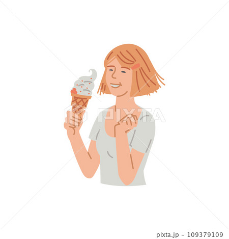 Happy girl hold ice cream cone in her hand. 109379109