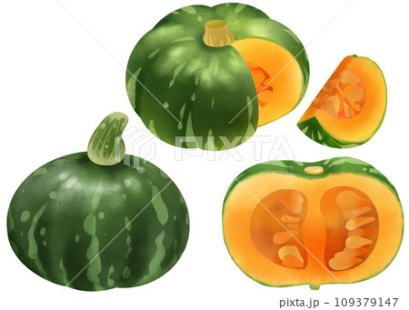 水彩で描いたカボチャのイラスト素材セットのイラスト素材 [109379147