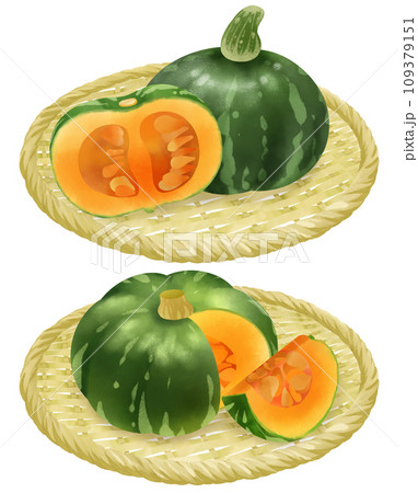 ザルにのったカボチャのイラストセット 109379151