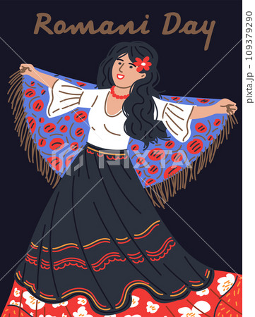 Poster or vertical banner about Romani Day flat style 109379290