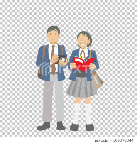 ガイドブックを持ち観光を楽しむ学生たち 109379344