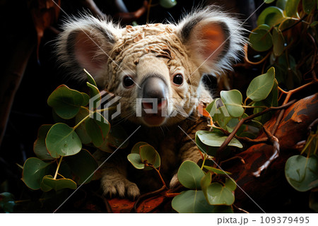 Cute Koala Bear sitting in Eucalyptus Tree 109379495