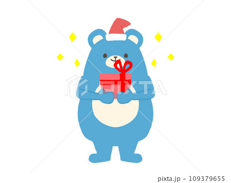 青いクマクリスマスプレゼントのイラスト 109379655