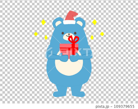 青いクマクリスマスプレゼントのイラスト 109379655