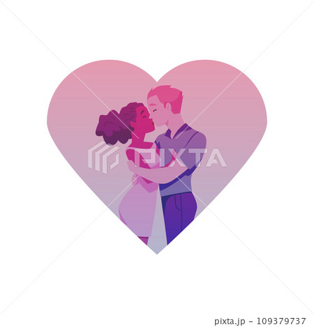 Two enamored lovers hugging and kissing, flirting, vector cartoon romantic romantic young couple in heart Two enamored lovers hugging and kissing, flirting, vector cartoon romantic romantic young couple in heart 109379737