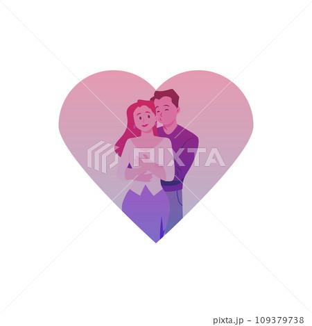 Heart shape with happy hugging couple flat style, vector illustration Heart shape with happy hugging couple flat style, vector illustration 109379738