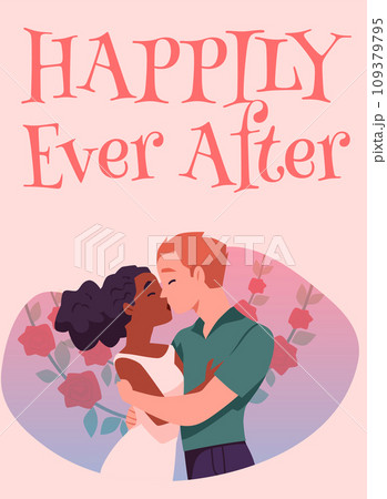 Valentine Day card, young couple in love, cartoon vector illustration 109379795