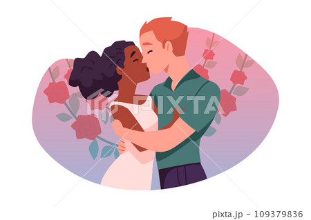 Happy kissing man and woman flat style, vector illustration 109379836