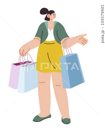 Female character shopping, woman carrying bags 109379985