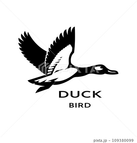 Flying duck logo. Black and White style. 109380099