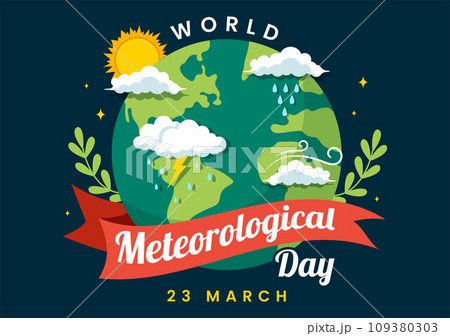 World Meteorological Day Vector Illustration on 23 March with Earth Map, Meteorology Science and Researching Weather in Flat Cartoon Background World Meteorological Day Vector Illustration on 23 March with Earth Map, Meteorology Science and Researching Weather in Flat Cartoon Background 109380303