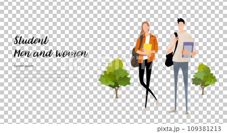 Vector illustration material: male and female students in casual clothes Vector illustration material: male and female students in casual clothes 109381213