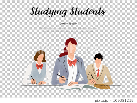 ベクターイラスト素材：学校の教室で授業を聞く生徒たち 109381219