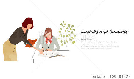 ベクターイラスト素材:勉強を教える先生と生徒 ベクターイラスト素材:勉強を教える先生と生徒 109381228