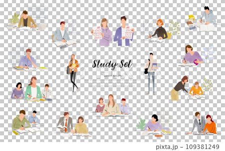 ベクターイラスト素材：勉強する学生、人物セット 109381249