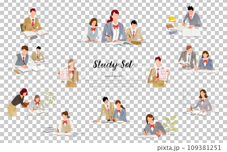 Vector illustration material: students studying, people set 109381251
