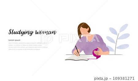 ベクターイラスト素材：部屋で勉強する女性 109381271