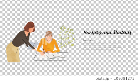 ベクターイラスト素材:勉強を教える先生と生徒 ベクターイラスト素材:勉強を教える先生と生徒 109381273