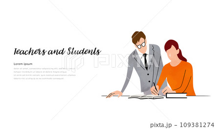 ベクターイラスト素材:勉強を教える先生と生徒 ベクターイラスト素材:勉強を教える先生と生徒 109381274