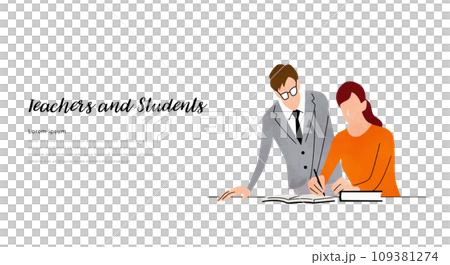 ベクターイラスト素材:勉強を教える先生と生徒 ベクターイラスト素材:勉強を教える先生と生徒 109381274