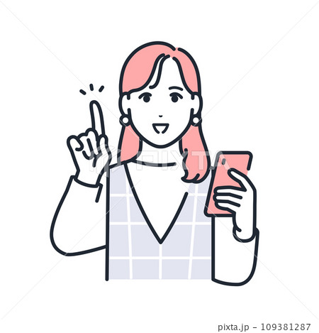 スマートフォンを持って説明するおしゃれな若い女性のシンプルなベクターイラスト素材 スマートフォンを持って説明するおしゃれな若い女性のシンプルなベクターイラスト素材 109381287