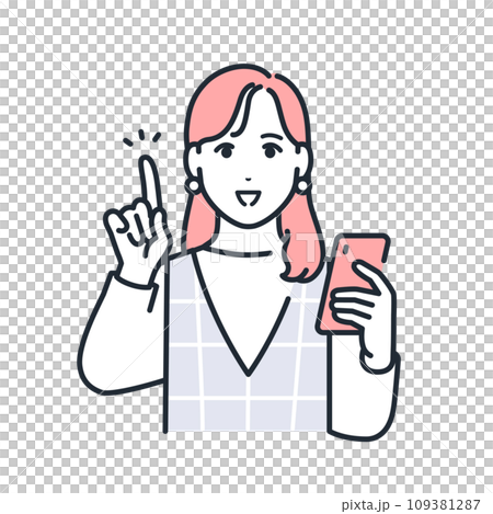 スマートフォンを持って説明するおしゃれな若い女性のシンプルなベクターイラスト素材 スマートフォンを持って説明するおしゃれな若い女性のシンプルなベクターイラスト素材 109381287