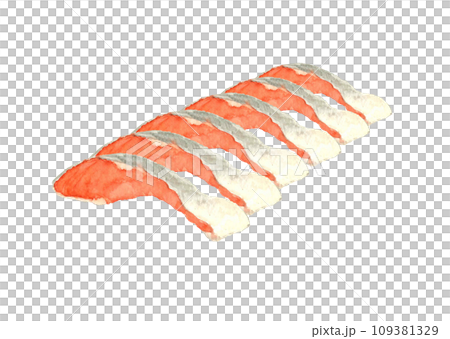 水彩で描いた6枚の鮭の切り身【手描き】白バック 透過背景 109381329