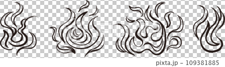 筆で描いた炎のイラストセット　モノクロ 109381885