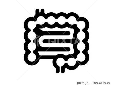 大腸、小腸のアイコン。シンプルなモノクロ線画イラスト。 大腸、小腸のアイコン。シンプルなモノクロ線画イラスト。 109381939