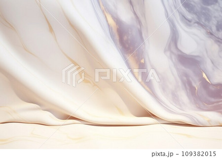 布風の形の薄い紫と白と金色の滑らかなマーブル模様の背景と床がある抽象テンプレート。AI生成画像 109382015