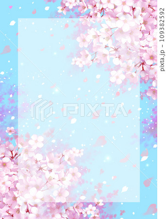 桜と青空のフレーム 桜吹雪 縦長 桜と青空のフレーム 桜吹雪 縦長 109382592