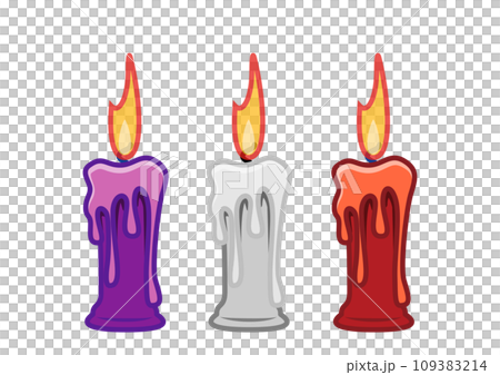 Illustration set of eerie candles with burning flames Illustration set of eerie candles with burning flames 109383214