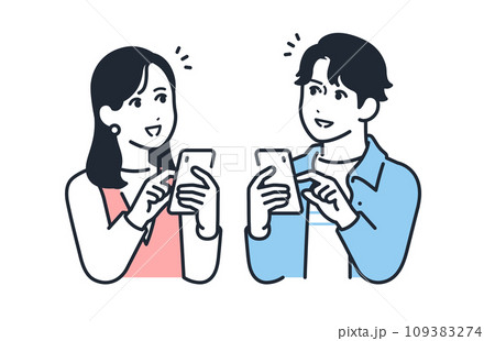 スマートフォンとひらめく若い男女のシンプルなベクターイラストセット素材 スマートフォンとひらめく若い男女のシンプルなベクターイラストセット素材 109383274