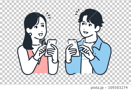 Simple vector illustration set material of young men and women flashing with smartphones Simple vector illustration set material of young men and women flashing with smartphones 109383274