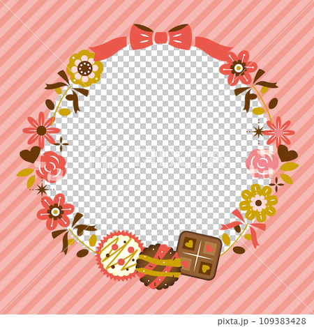 Valentine's Day frame studded with chocolates and flowers Valentine's Day frame studded with chocolates and flowers 109383428