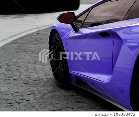 Blue sportcar is parked in street. 109383472