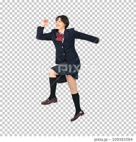 ジャンプする制服を着た女子学生 切り抜き全身写真 ジャンプする制服を着た女子学生 切り抜き全身写真 109383564