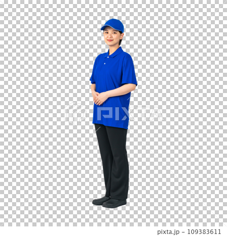 Woman in work clothes, delivery staff, worker, cutout full body photo 109383611