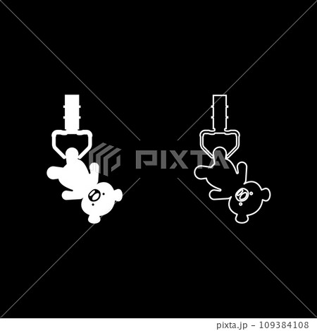Prize toy manipulator hold plush bear cute doll iron hook crane claw picker for pick up set icon white color vector illustration image solid fill outline contour line thin flat style 109384108