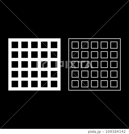 Grating grate lattice trellis net mesh BBQ grill grilling surface square shape set icon white color vector illustration image solid fill outline contour line thin flat style 109384142