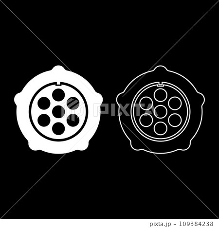 Grate for meat grinder plate mincer device for growing shallow of meat lattice with nut screw female screw pawl stop latch holder set icon white color vector illustration image solid fill outline 109384238